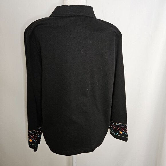 Onque Casuals Size XL Black Jacket Colorful Embroidery Knit Blazer Artsy Boho - Picture 4 of 10